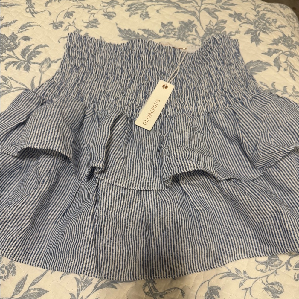 Olivaceous Blue and White Striped Mini Skirt
